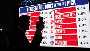 Duke University’s Kyle Filipowski at the 2024 NBA Draft Lottery at McCormick Place West.