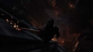 Coen using his claws to slide down a building