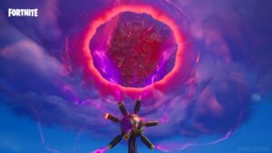 A device opening up a portal in the sky in Fortnite