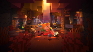 Alex exploring a Dappled Forest in Minecraft