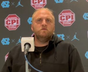 UNC defensive coordinator Steve Belichick during a press conference on Wednesday, Oct. 15, 2025 inside the Kenan Football