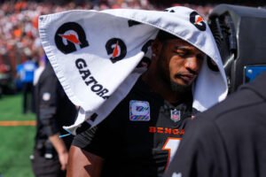 Cincinnati Bengals receiver Ja'Marr Chase heads to the locker room against the Jacksonville Jaguars on Sunday, Oct, 4.