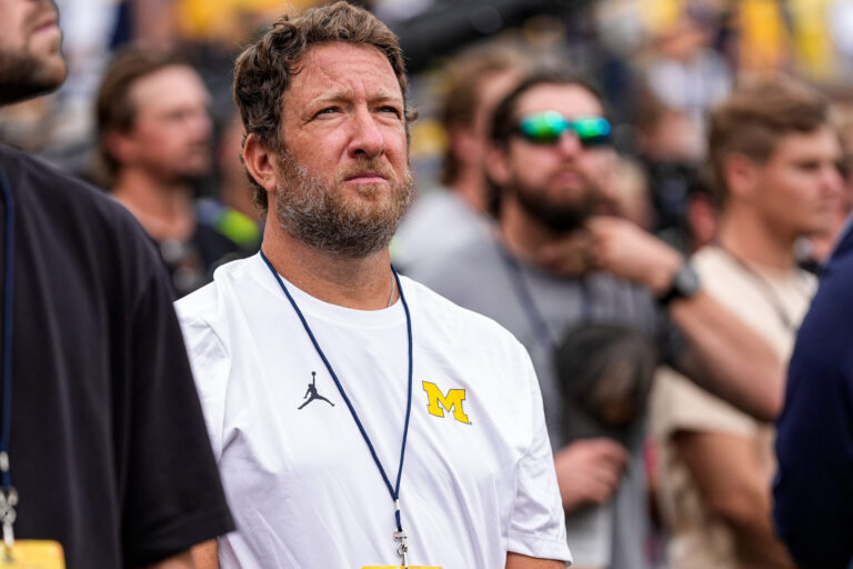 Dave Portnoy on the sideline before kickoff of the first half between Michigan and Oklahoma at Michigan Stadium in Ann Arbor on